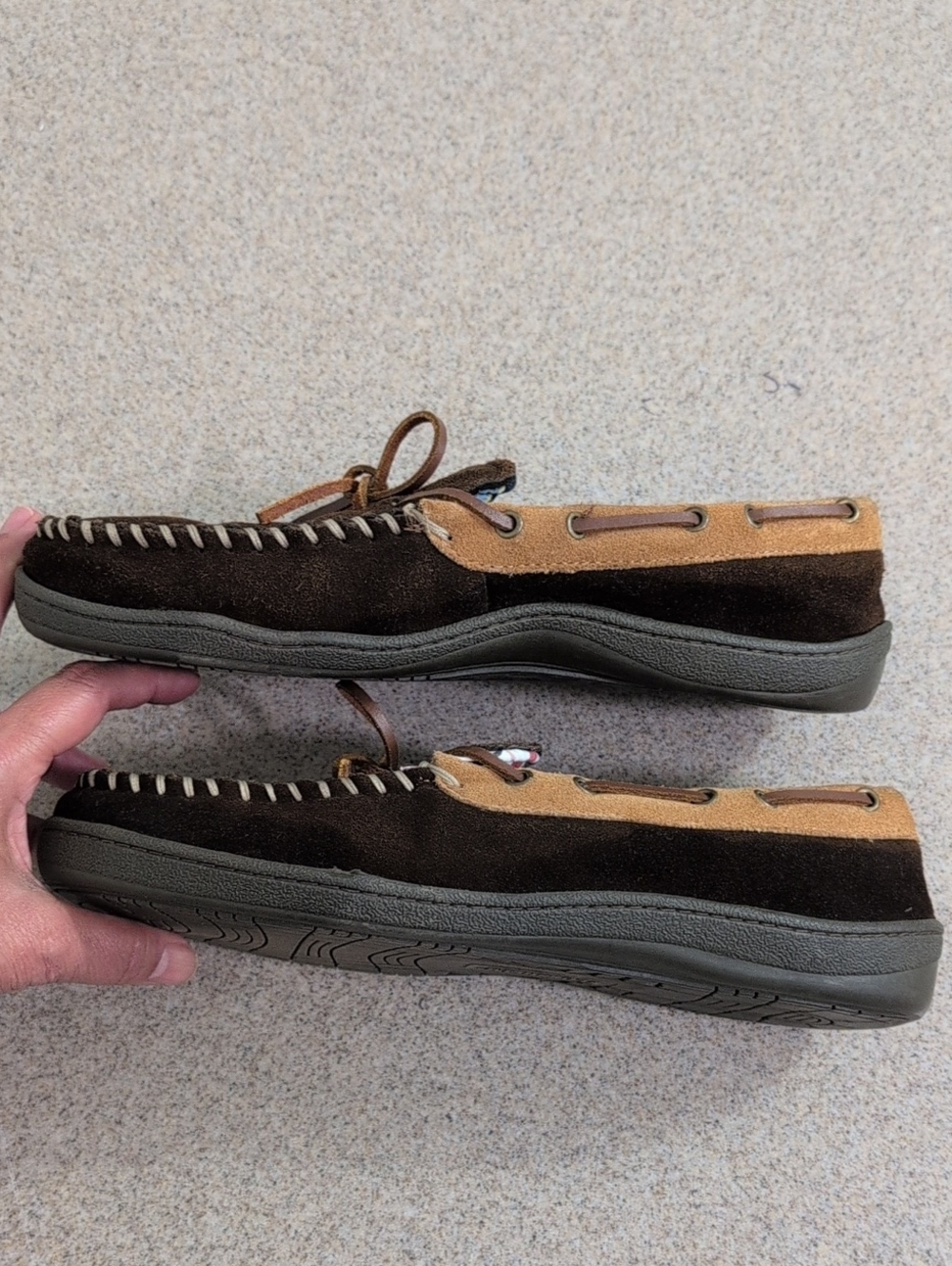 Florsheim Moccasin Slippers Shoes Brown Leather 4492385, Men's 11, Plaid Inside - Picture 5 of 10